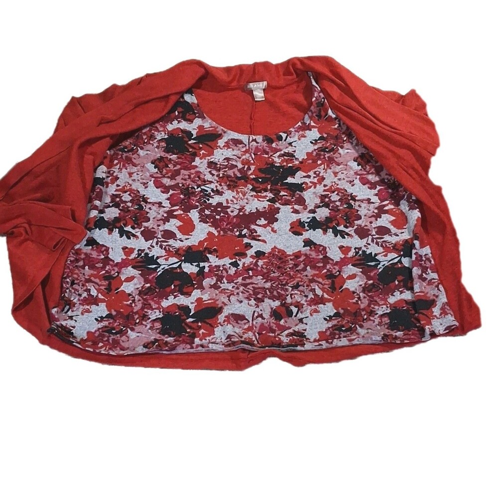 White Stag 2X 18W/20W Red Cardigan Floral 2-Piece Faux Set Mock Top Plus Size - Picture 2 of 16